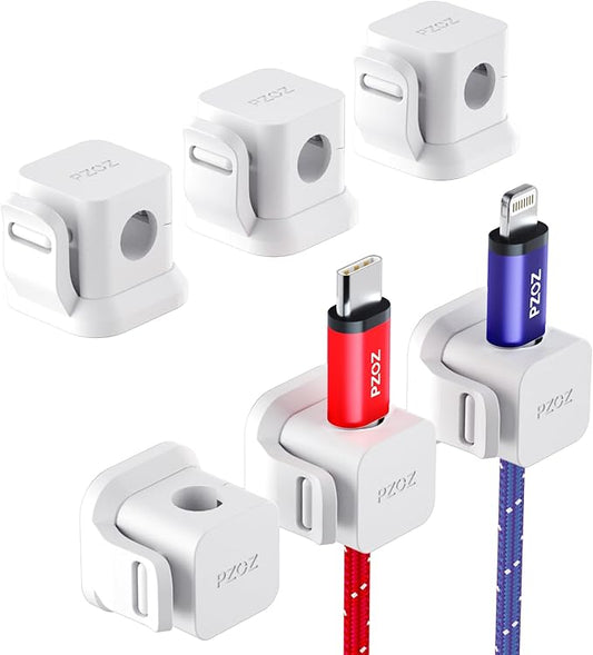 6 Pack Cable Organizer Clips, Adhesive Cord Holder for Desk, White