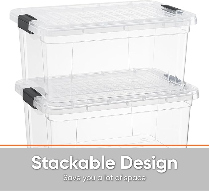 Superio Small Clear Plastic Storage Bin with Lid, 11 Qt, Non-Toxic, BPA Free, Odor Free, Organizer Storage Box, Stackable Plastic Tote for Home, Garage, School, and Office