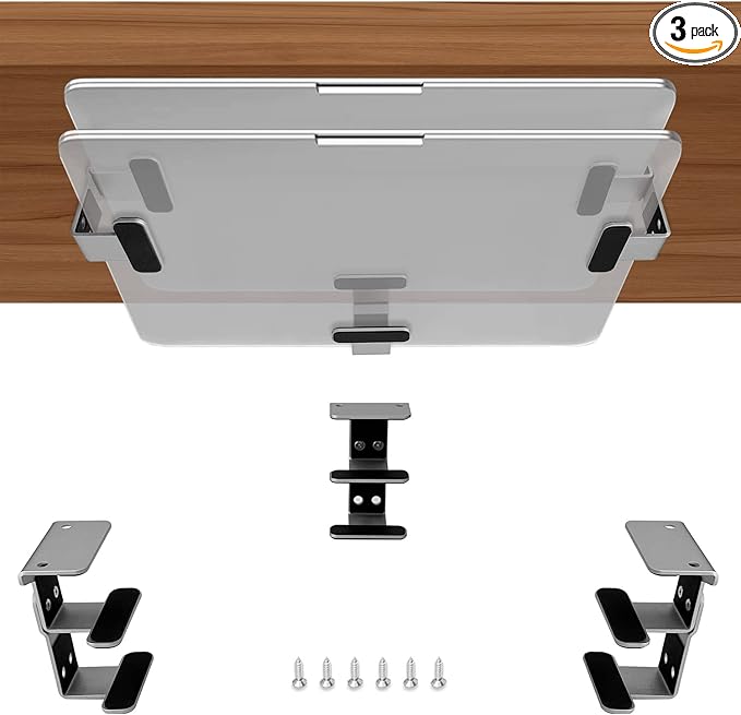 IFCASE 2 Tier Under Desk Laptop Mount, Double Decker Metal Under Desk Shelf Holder for Laptop, MacBook Pro, Keyboard with Anti-Scratch Silicone (Silver)