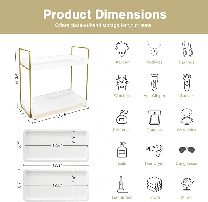 White and Gold Bathroom Counter Organizer