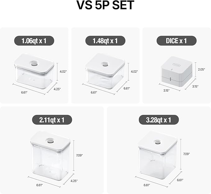 VAKUEN Premium Airtight Food Storage Containers & Vacuum Sealer Machine Starter Set, 4-piece Container with Sealer, 100% Leak Proof,Keep food fresh up to 5 times longer than non-vacuum strorage.