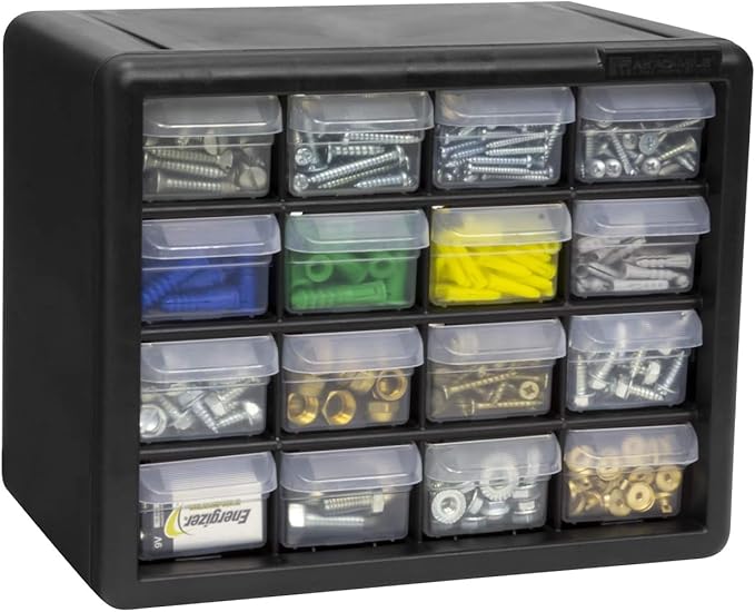 16-Drawer Plastic Drawer Storage Cabinet for Garage Organization, 10116 Black