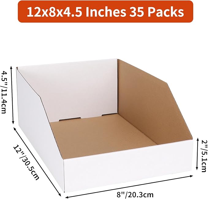 ZBEIVAN Cardboard Storage Bins Boxes 35 Packs 12x8x4.5 Inches, Easy Assembly Pantry Organizer Bins for Shelf, White