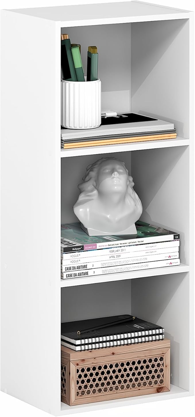 Furinno LUDER Book Shelf, 3-Cube Bookshelf, Bookcase with Open Shelves, White