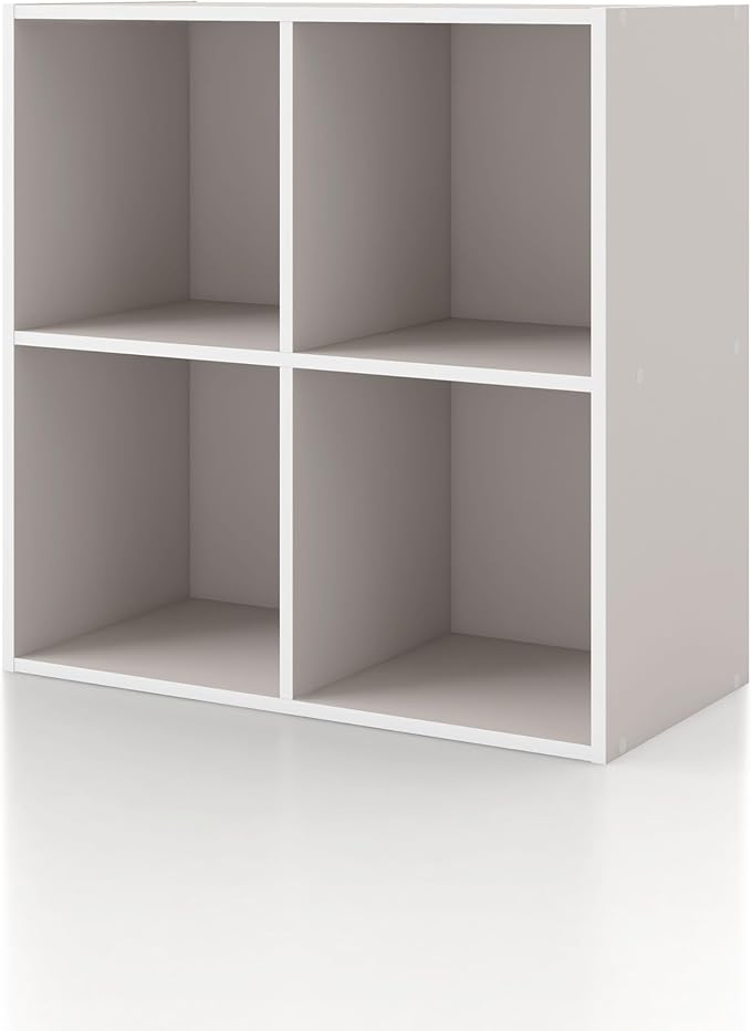 Homes: Inside + Out Apexa 4-Cube Storage Organizer Shelves, Stackable Wood Bookcase Fits Cubby Bins for Organization, Dorm Teen Room Decor & Home Office, Taupe Grey