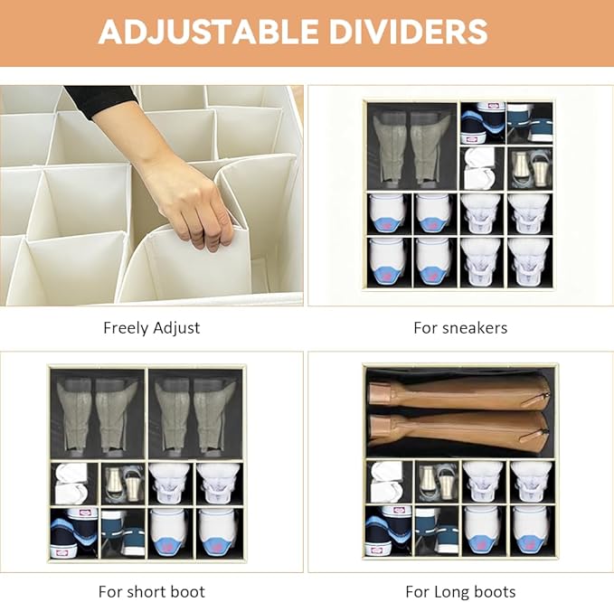 NVGSN Shoe Organzier for Cloest - 2pack Adjustable Shoe Storage Box Fits 8-16 pairs with Pop-Up dividers,17''*17''*12.5'' Space Saver shoe Box organizer with Clear Dust Cover