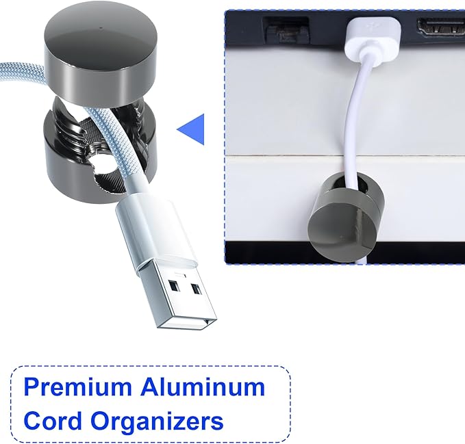 SmallCat 10 Sets Charger Holders for Cords, Black Color Adjustable Cable Anchor Holders, Adhesive Metal Cord Clips, Cable Management Wire Organizers for Desk, Office, Nightstand