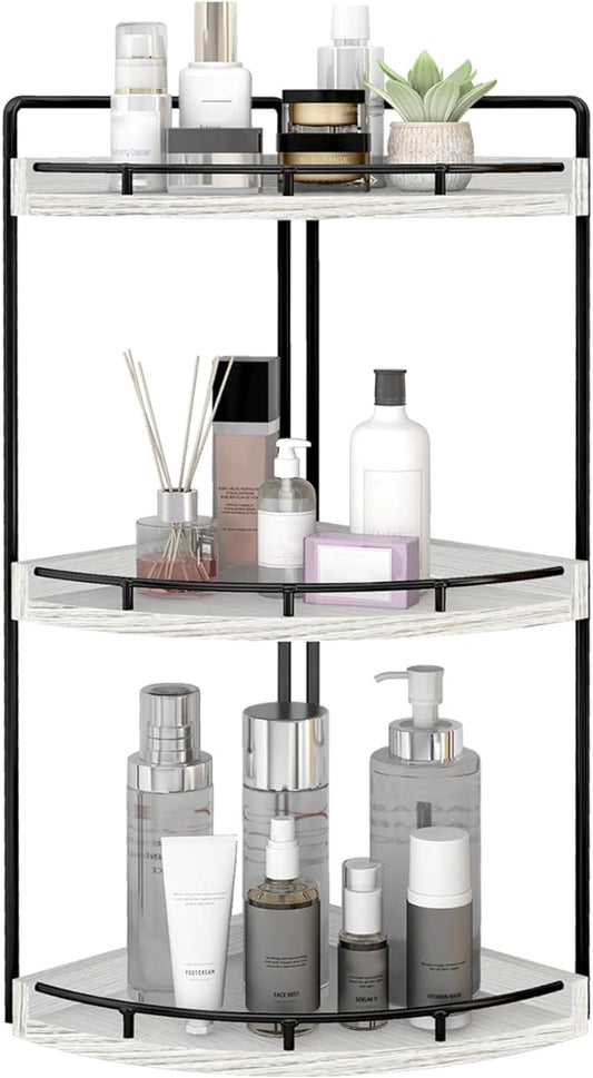 3-Tier Corner Bathroom Organizer Countertop for Storage, Rustic White