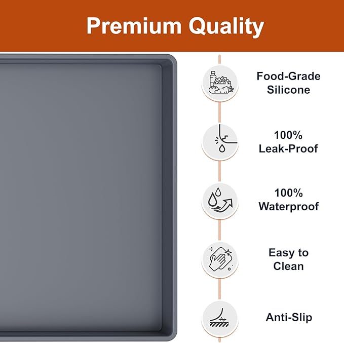 Extra Thick Silicone Mat Waterproof with Raised Edge 34" x 22", Gray