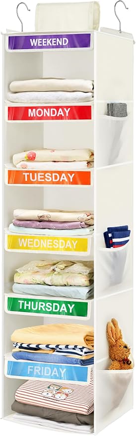 6-Shelf Weekly Clothes Organizer for Kids, White