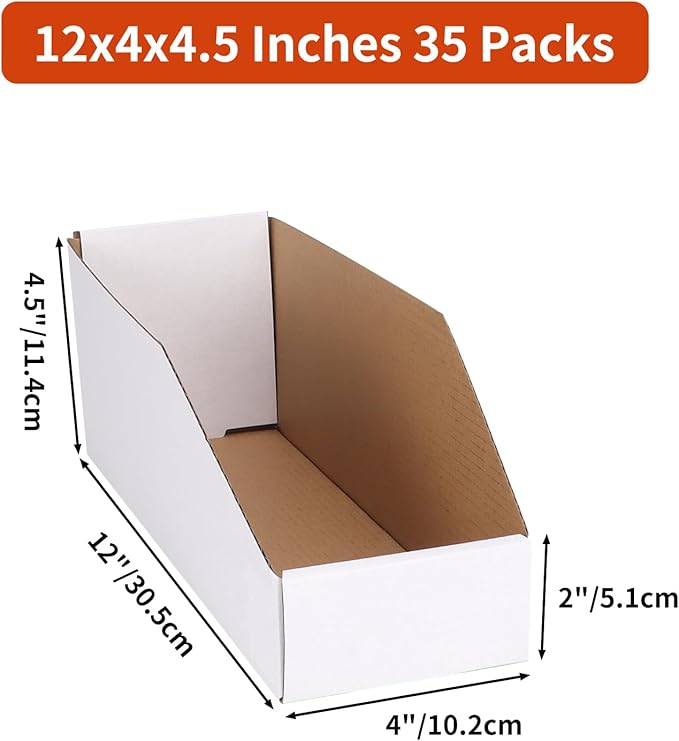 ZBEIVAN Cardboard Storage Bins Boxes 35 Packs 12x4x4.5 Inches, Easy Assembly Pantry Organizer Bins for Shelf, White