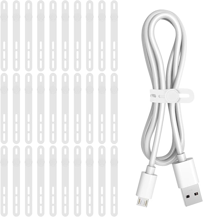 30Pcs Silicone Cable Ties, White