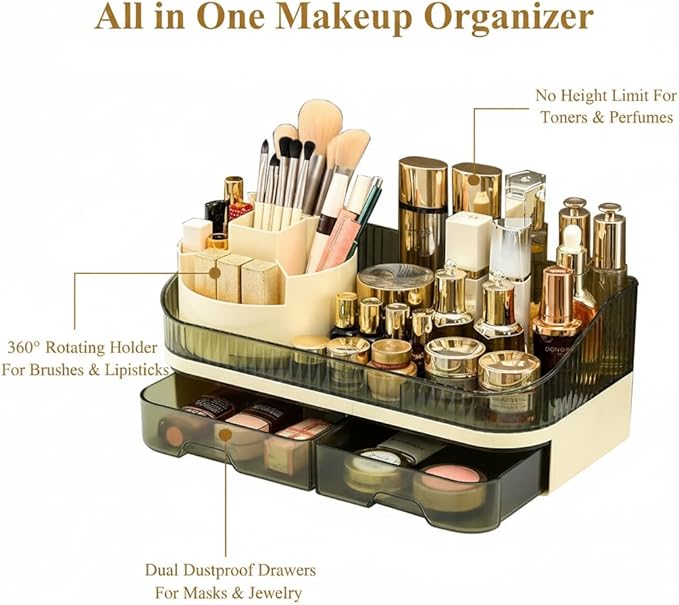Makeup Organizer with Dual Drawers, Clear Acrylic