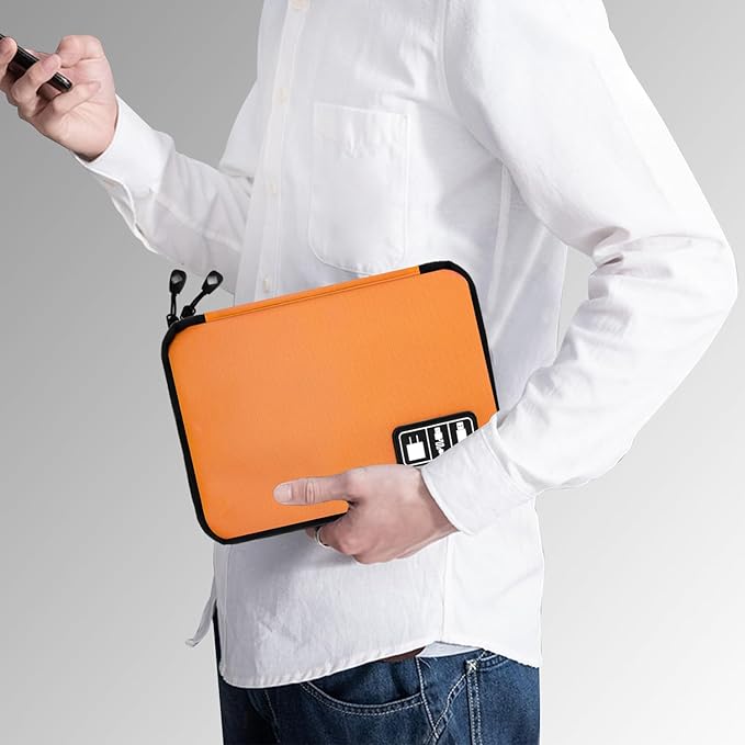 Lcsmaokin Electronics Travel Organizer,Portable Waterproof Electronic Travel Storage Bag for Small Charging Cord Storage,Charger,SD Card etc,for Travel,Business-Orange Green