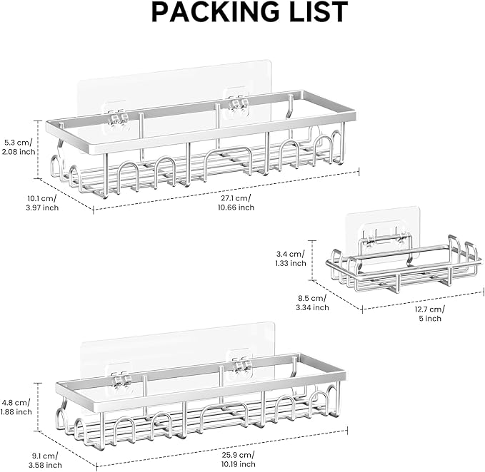 Shower Caddy, 3 Pack Shower Shelves for Inside Bathroom, Silver