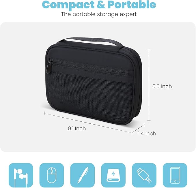 Lcsmaokin Electronics Organizer Bag, Portable Cable Organizer Case Travel Electronic Accessories Storage Case - Travel storage bag for Cables, Chargers, Phone, SD Cards - Black