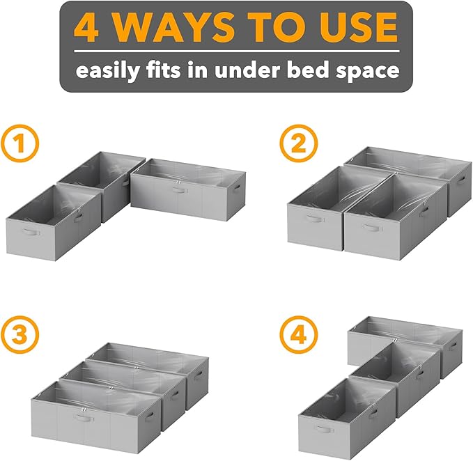 3 Pack 10" High Under Bed Storage Containers, Gray
