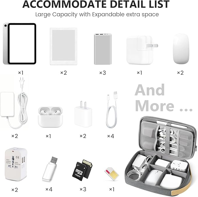 Travelkin Large Cord Organizer Travel, Electronic Organizer Travel Case, Grey