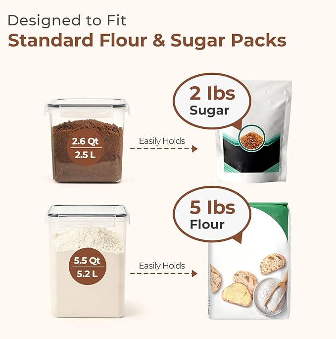 3 PCS Airtight Flour and Sugar Container for Pantry, 5lb Flour Capacity