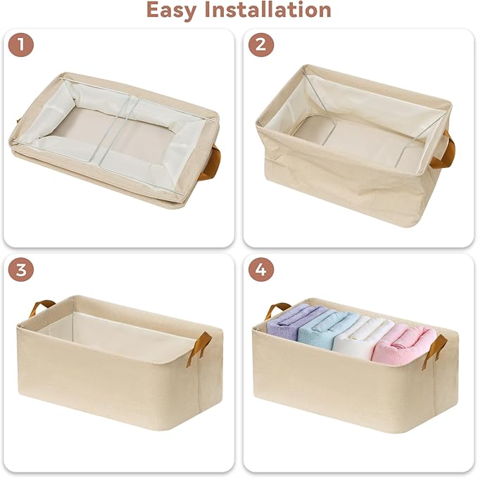 SNWDN 6 Pack Closet Cloth Storage Bins for Shelves, Medium Storage Baskets for Shelves, Fabric Bins for Closet organization with Handles（ Beige 15''L x 10''W x 8''H）