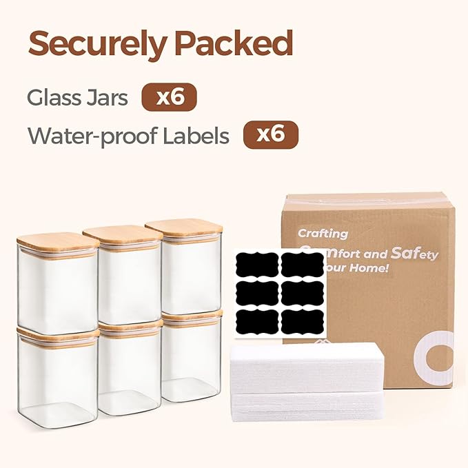 0.8 Qt Glass Food Storage Jars Set of 6
