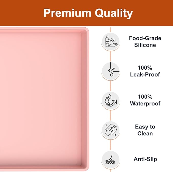 Extra Thick Silicone Mat Waterproof with Raised Edge 19” x 12”, Pink