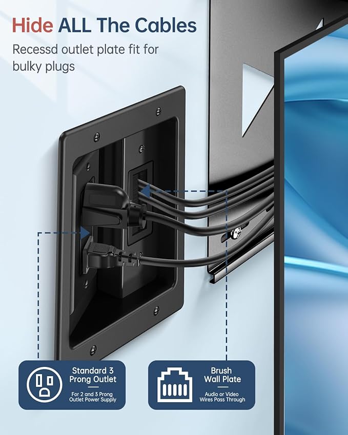 ELECPOW in Wall Cable Management Kit, Hide TV Power Cables & Low Voltage Wires Behind The Wall, Recessed Outlet for Wall Mounting TV-Black