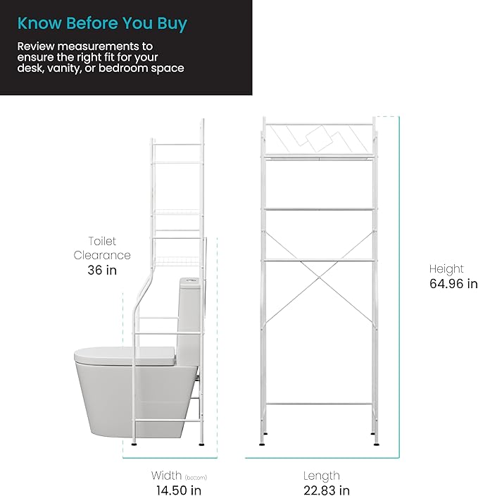 Home Zone Living Over the Toilet Bathroom Storage Organizer with 3 Tiers