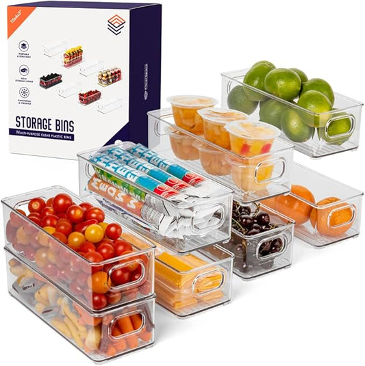 Plastic Pantry Organization and Food Storage Bin, Fridge Organizer Bins– 8 Pack