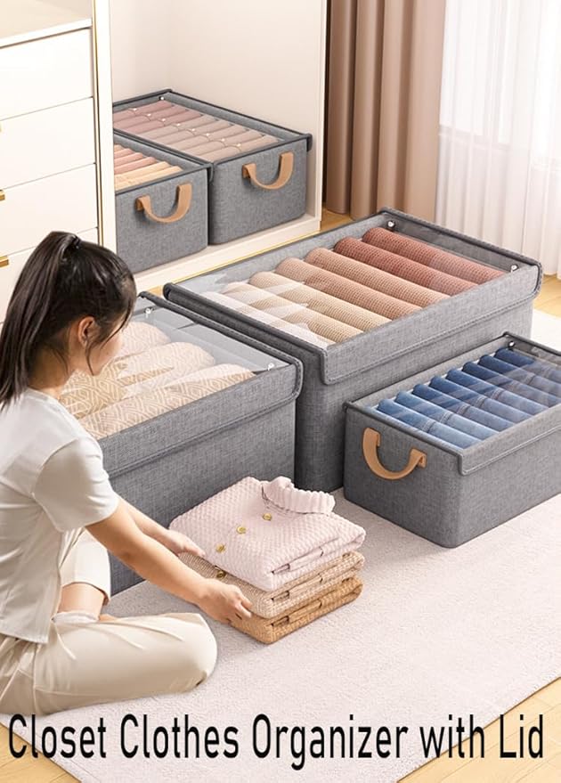 Closet Clothes Organizer Bins 6 Pc, Fabric Box Storage Shelf Bins Stackable