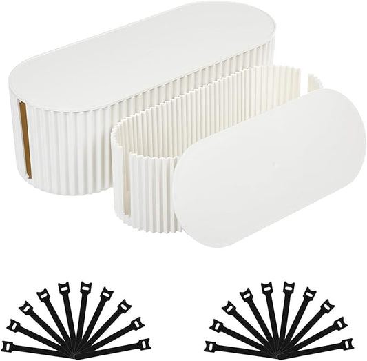 2 Pack Cable Management Box, Cord Organizer Box with 20 Cable Ties, Small+Large