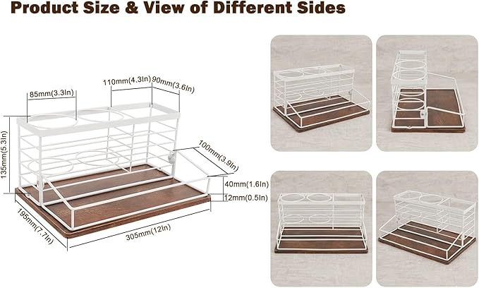 Hair Tool Organizer, Movable Hair Dryer Holder, 12" x 7.7" x 5.8", Wood-White