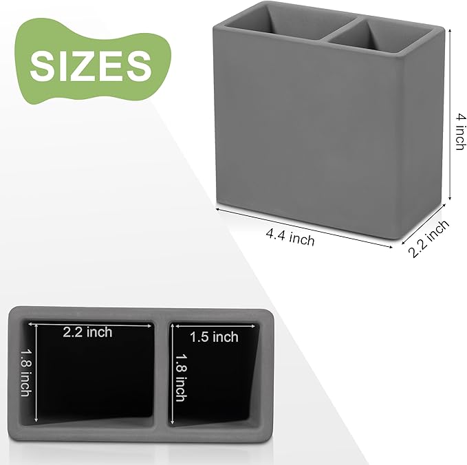 Diatomite Toothbrush Holder 2 Slots Tooth Brush Holder for Bathroom, Kids Electric Toothbrush and Toothpaste Organizer for Countertop, Shower, Vanity, Dark Grey