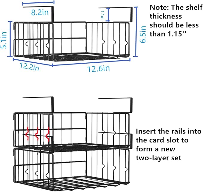 Under Shelf Basket Storage 2Pack, 11.8in Metal Under Cabinet Shelf
