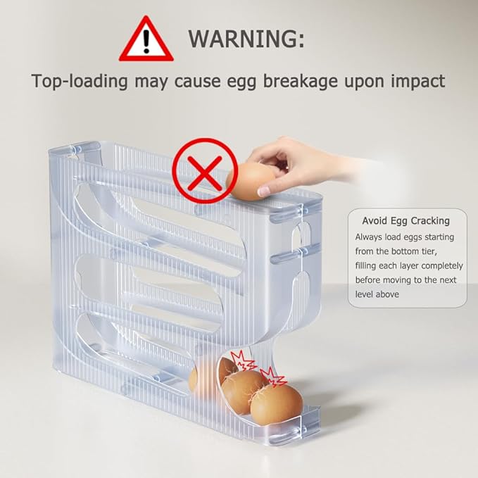 Sotfamily Egg Holder for Fridge, Auto Rolling Egg Dispenser for Refrigerator, Kitchen - Space-saving Egg Roller/Organizer/Storage/Container/Tray - 1 Pack for 28 Large Size Eggs(Frosted Clear)