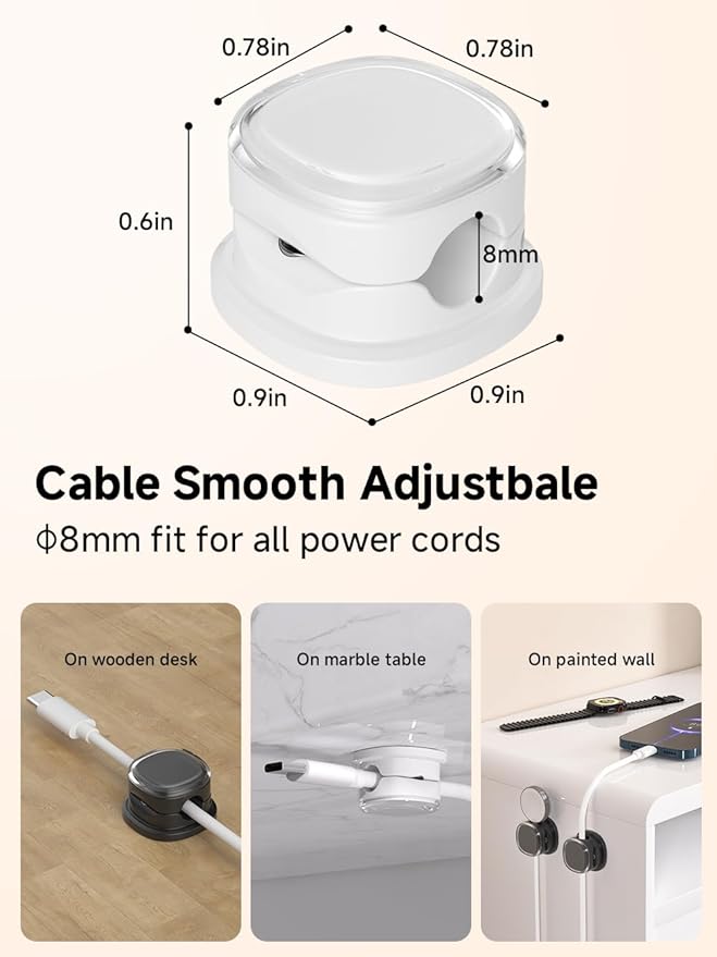 Magnetic Cable Clips, Adjustable Cord Holder Management, 9-PCS White & Black