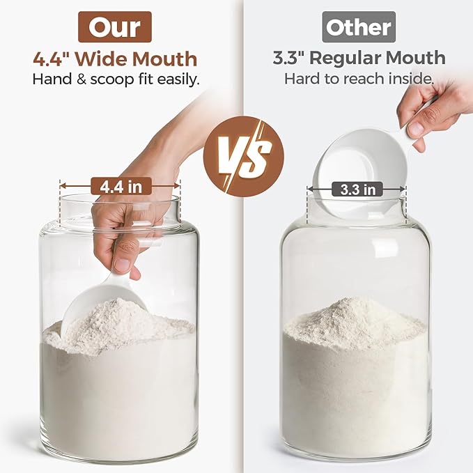 2Pcs (4.2Qt) Wide-Mouth Flour Sugar Storage Containers, Include Scoops & Labels