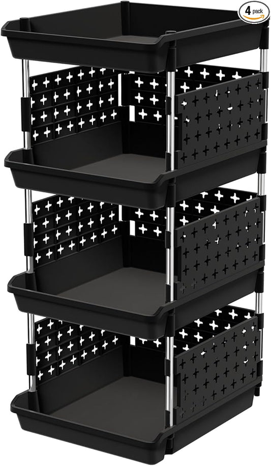 Plastic Stackable Storage Baskets, 1 Pack