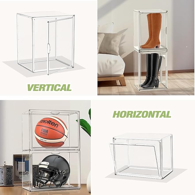 5 Pack XXX-Large Extra Large Acrylic Display Case 17''x13''x13'' Transparent Shoe Display Case Clear Stackable Sneaker Boot & Shoe Boxes Large Showcase for Helmet, Handbag, Figures Collectibles