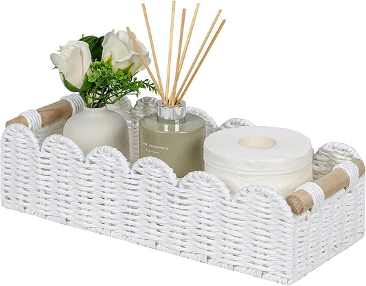 Scalloped Edge Toilet Paper Storage Basket, White