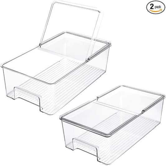 Vegetable Refrigerator Organizer Food Bins with lids Large Stackable Fridge
