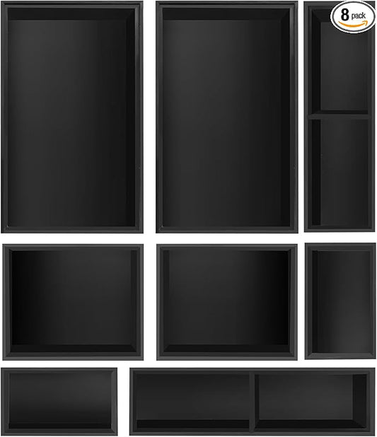 Bamboo Drawer Organizer Set, 8 PCS Black Multi-Use Drawer Storage Boxes