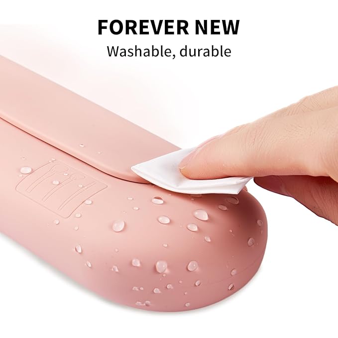 AGIKET 2 IN 1 Silicone Makeup Brush Holder with Beauty Make Up Sponge Holder Case：Soft Portable Cosmetic Face Brushes Holder with Upgrade Anti-Fall Out Magnetic Closure - Pink Sand