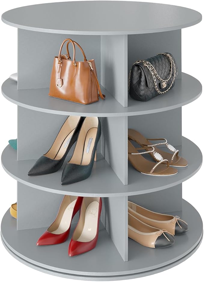 3 Tier Rotating Shoe Rack Tower, Spinning Shoe Display Lazy Susan, 3-Tier Gray
