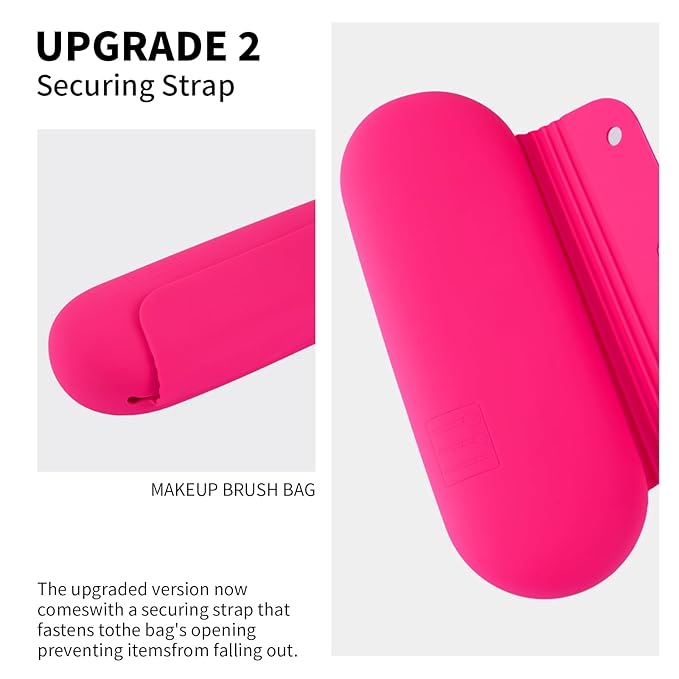 AGIKET Silicone Makeup Brush Holder Travel Cosmetic Bag：Soft Portable Cosmetic Face Brushes Holder with Upgrade Anti-Fall Out Magnetic Closure, Large Travel Makeup Brush Case - Babbie Pink