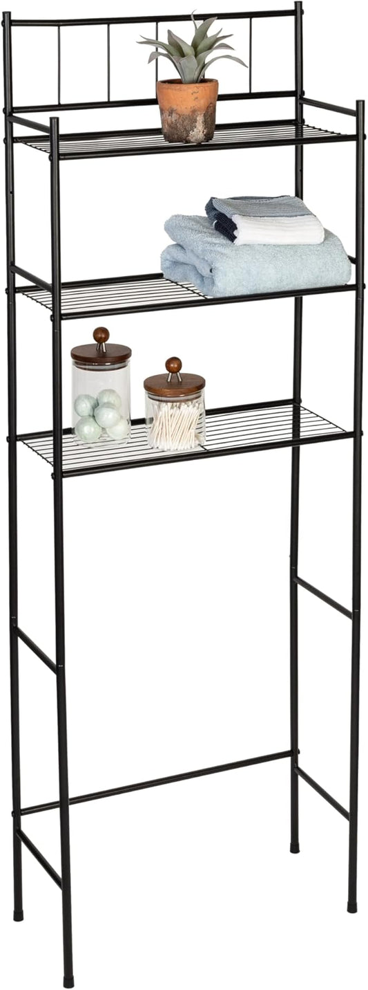 3-Tier Over-the-Toilet Space Saver Shelf, Black Metal, 23W x 65H x 9.5D in