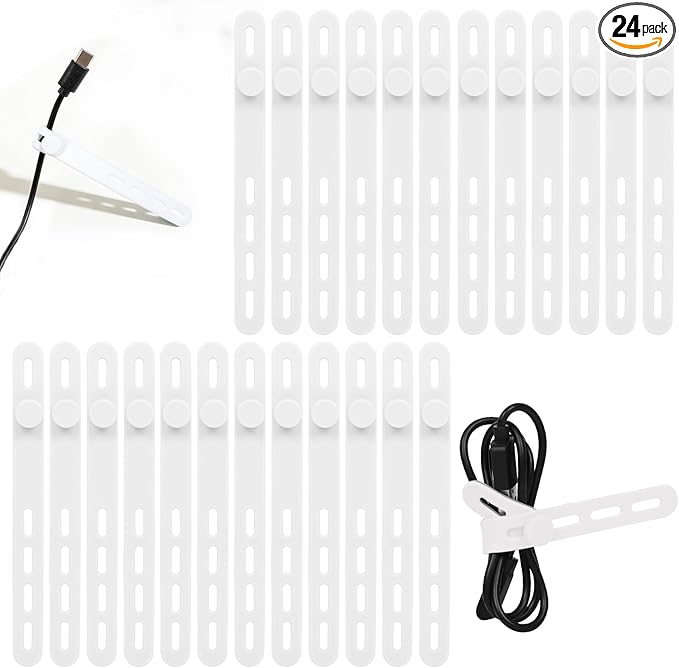 24Pcs Silicone Cable Ties, Reusable & Washable with Locking Buckles, White
