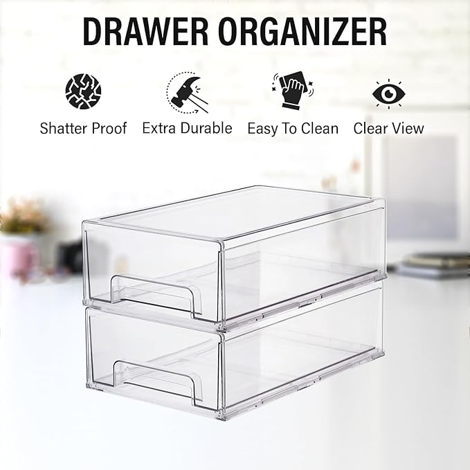Clear Plastic Storage Drawer Organizer Bins