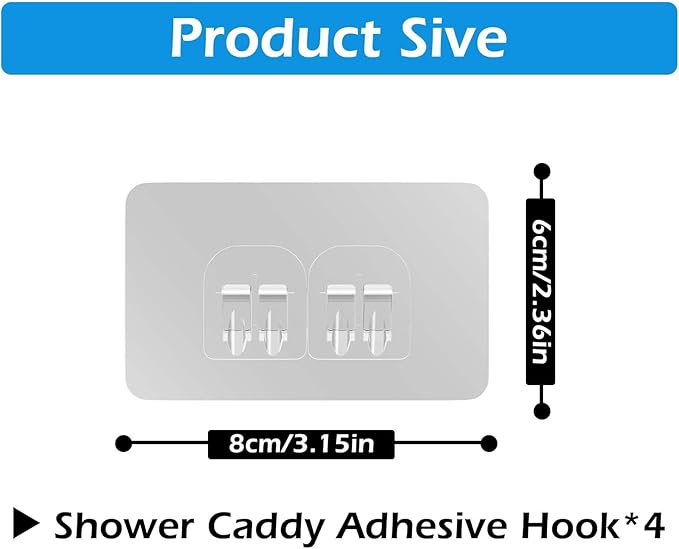 10 Pack Shower Caddy Adhesive Replacement, Shower Adhesive Strips, Strong Adhesive Hooks, Waterproof Sticker, No Drilling, for Bathroom Shelf and Kitchen Racks