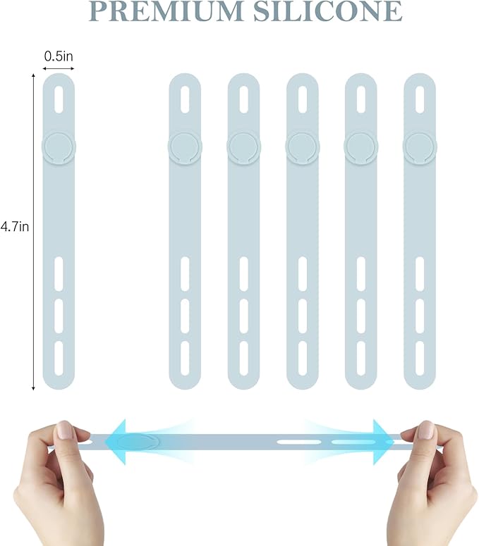 Donruby 30Pcs Silicone Cable Ties - Reusable & Washable with Adjustable Locking Buckles, High Elasticity Cable Management Straps for Home, Office, School, Travel Essential Cord Organizer (Blue)